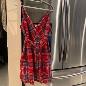 Urban outfitters red checkered dress with belt size Large